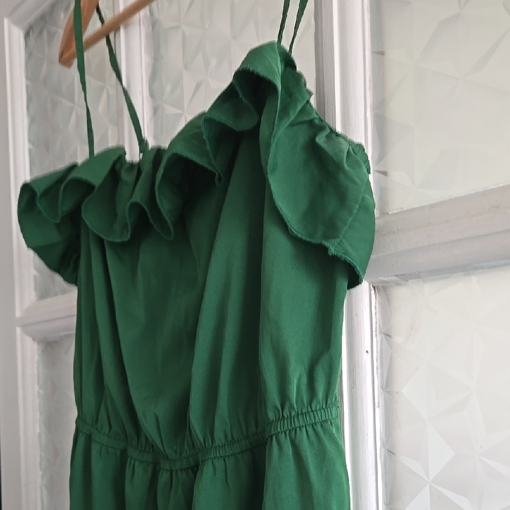 Green Ruched Ruffle Mini Sundress - Picture 4 of 8